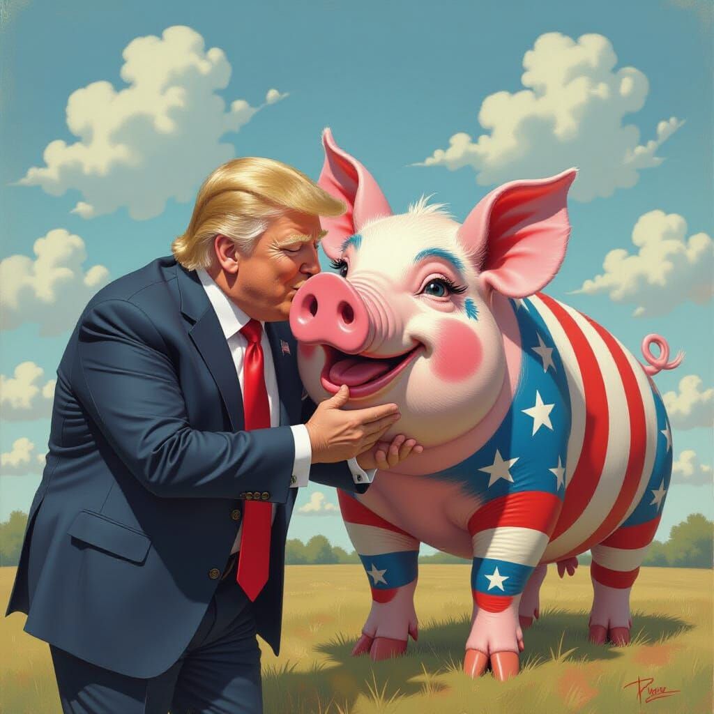 Donald Trump Kisses a Patriotic Pig: Digital Art