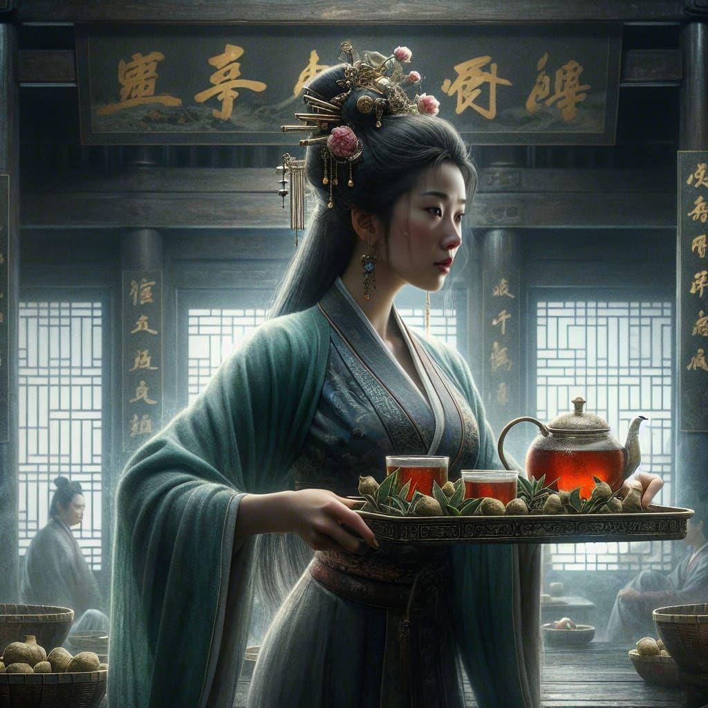 Chinese Spy's Ginseng Plot: Symbolist Oil Painting