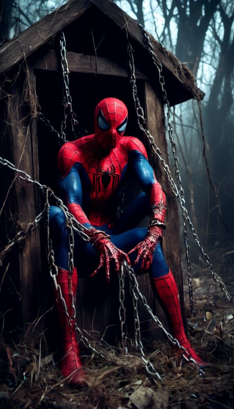Macabre Spider-Man Chained to a Doghouse