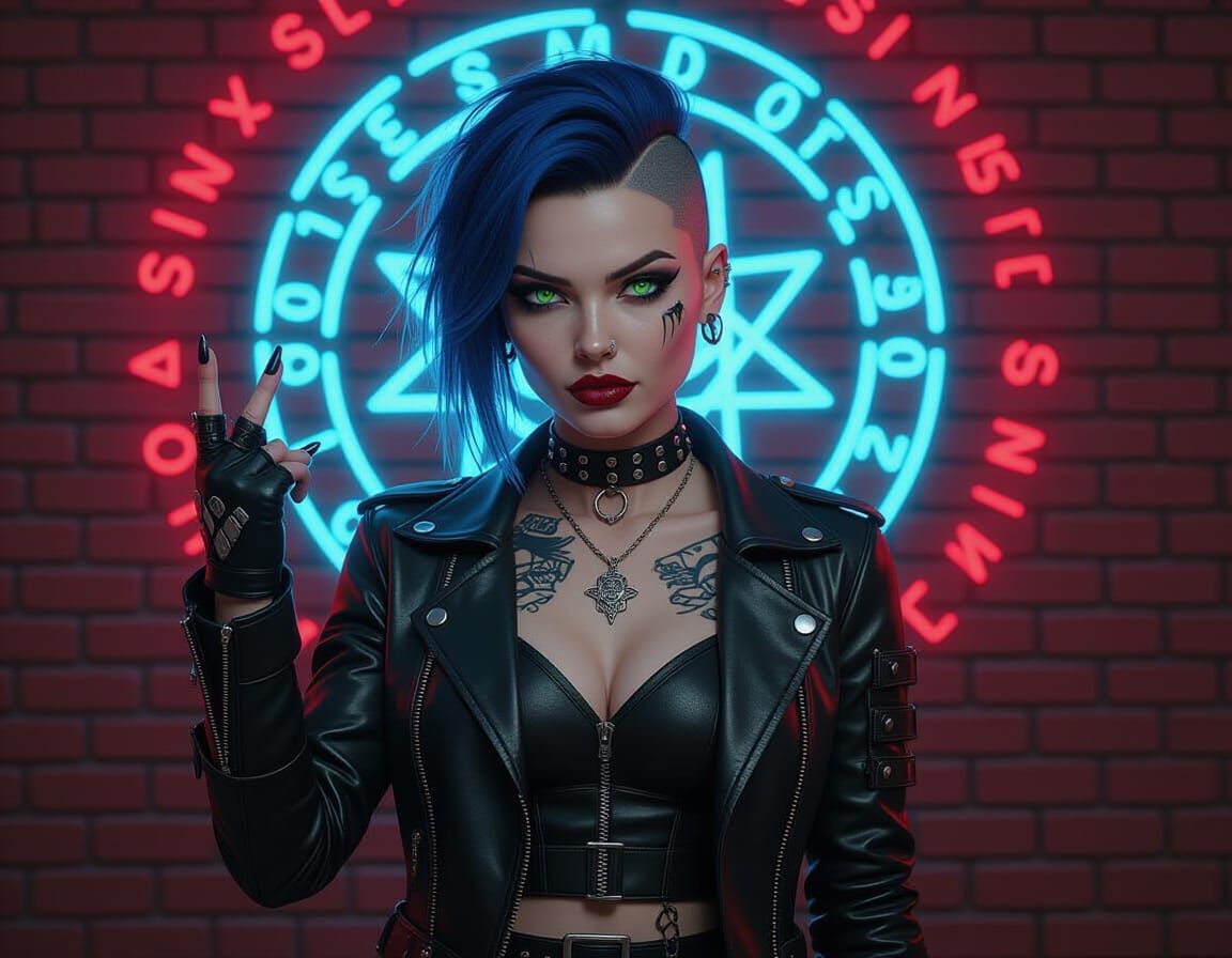 Punk Goth Mage with Magical Aura in Cyberpunk Style