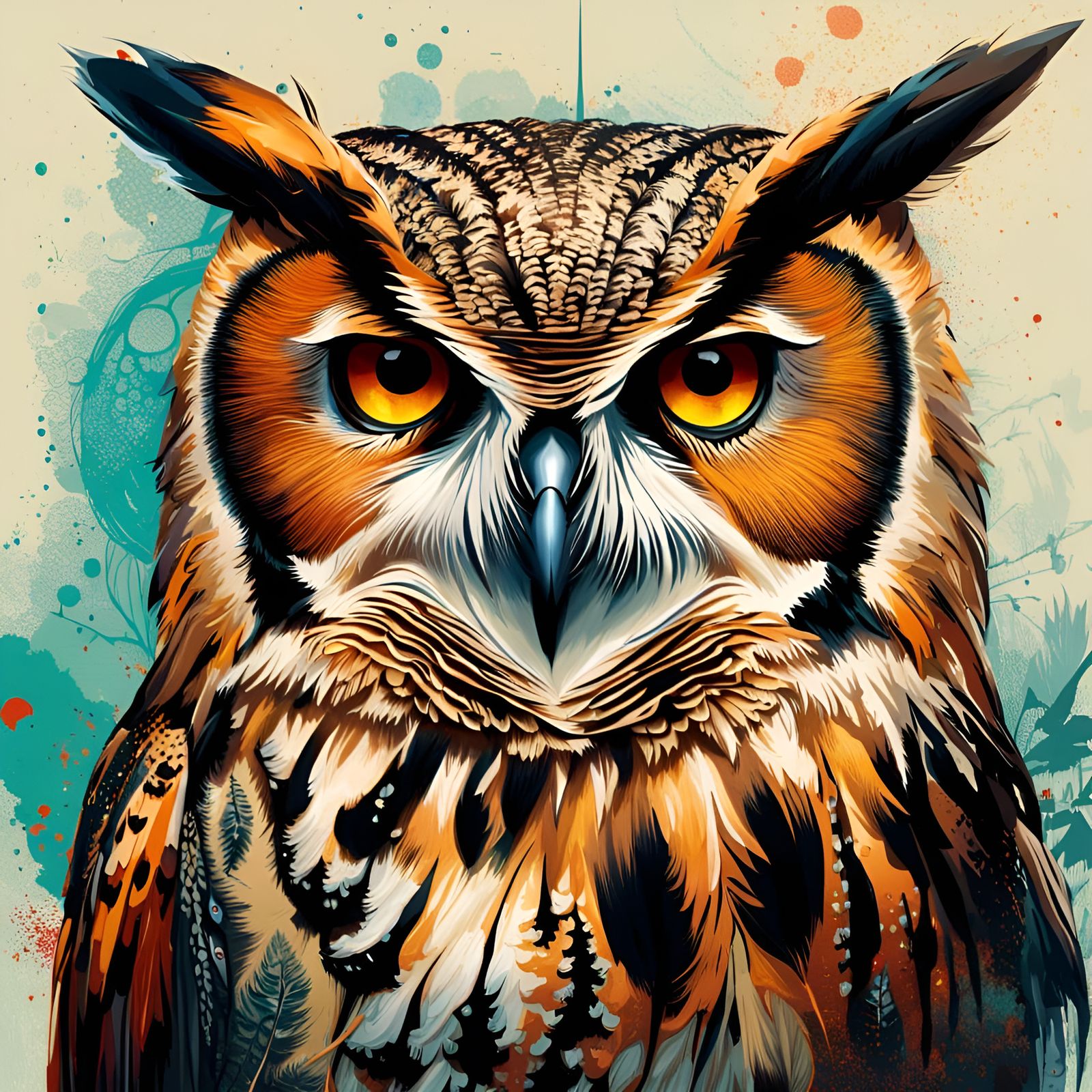 Angry Duolingo Owl Portrait in Art Painting Style
