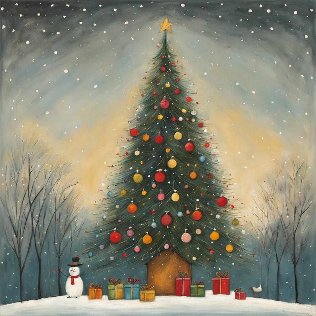 Whimsical Christmas Village Scene in Charming Watercolor Sty...