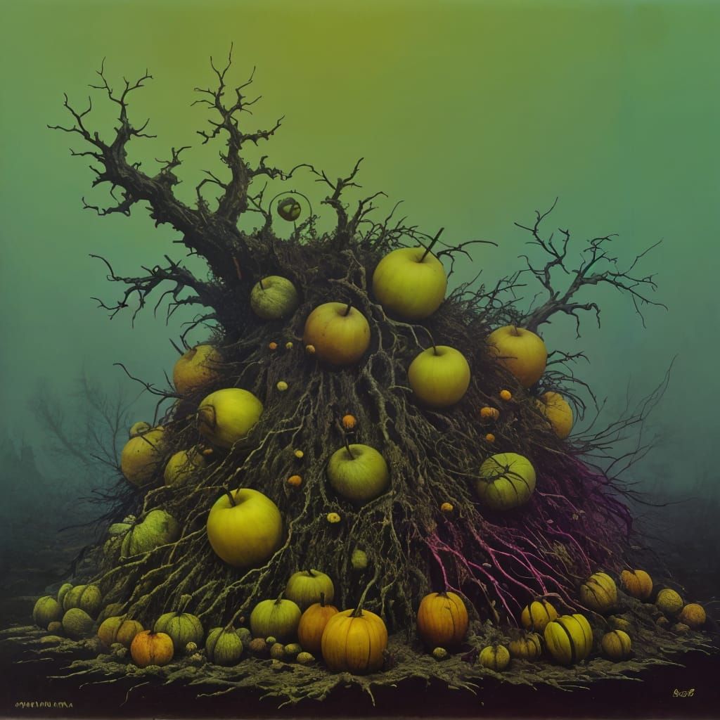 Surreal Still Life in Heavy Murky Yellow Tint