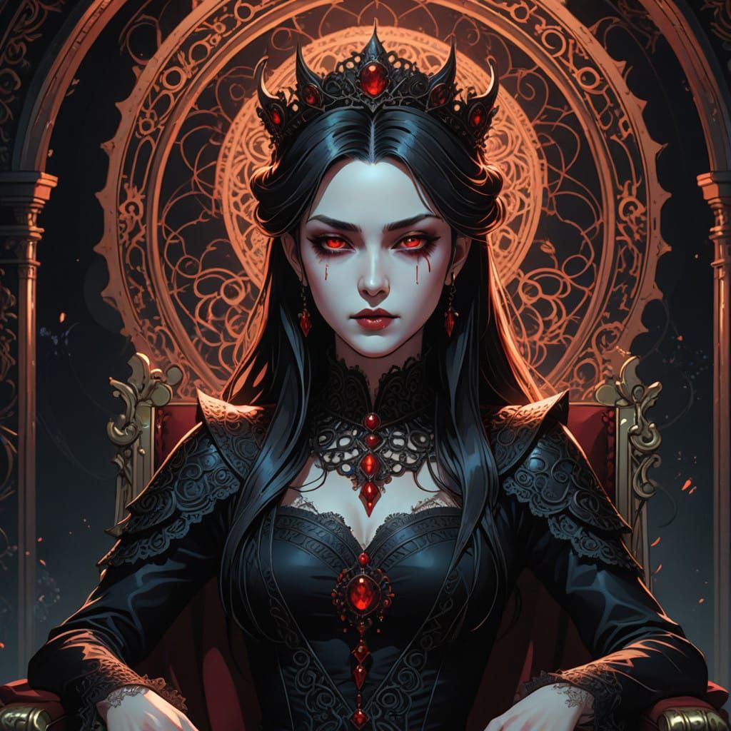 Majestic Demon Vampire Queen in Victorian-Inspired Splendor