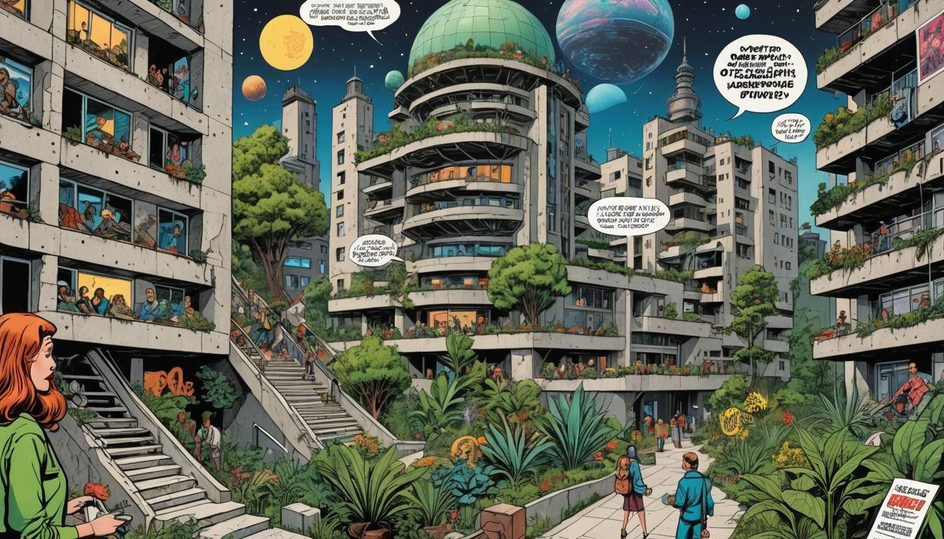 Retrofuturistic Comic Art with Neon Lights and Fog