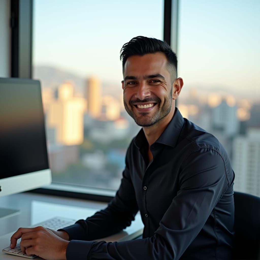 Professional Portrait of Mexican Man with Mexico City View