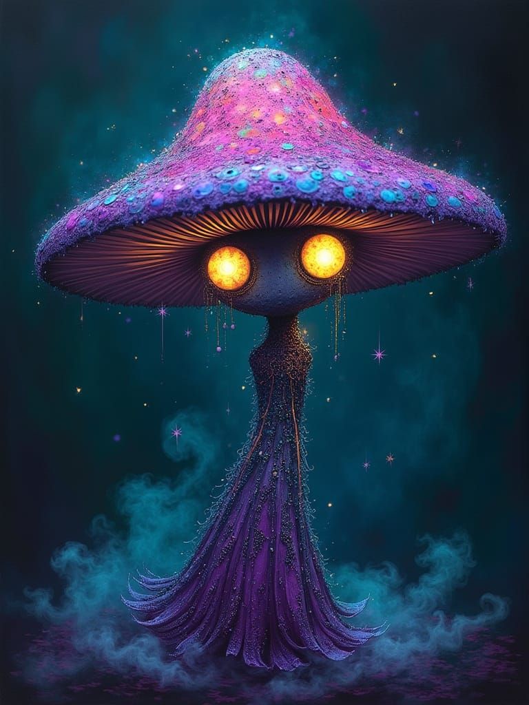 Luminescent Mushroom Entity in Graffiti Art Style