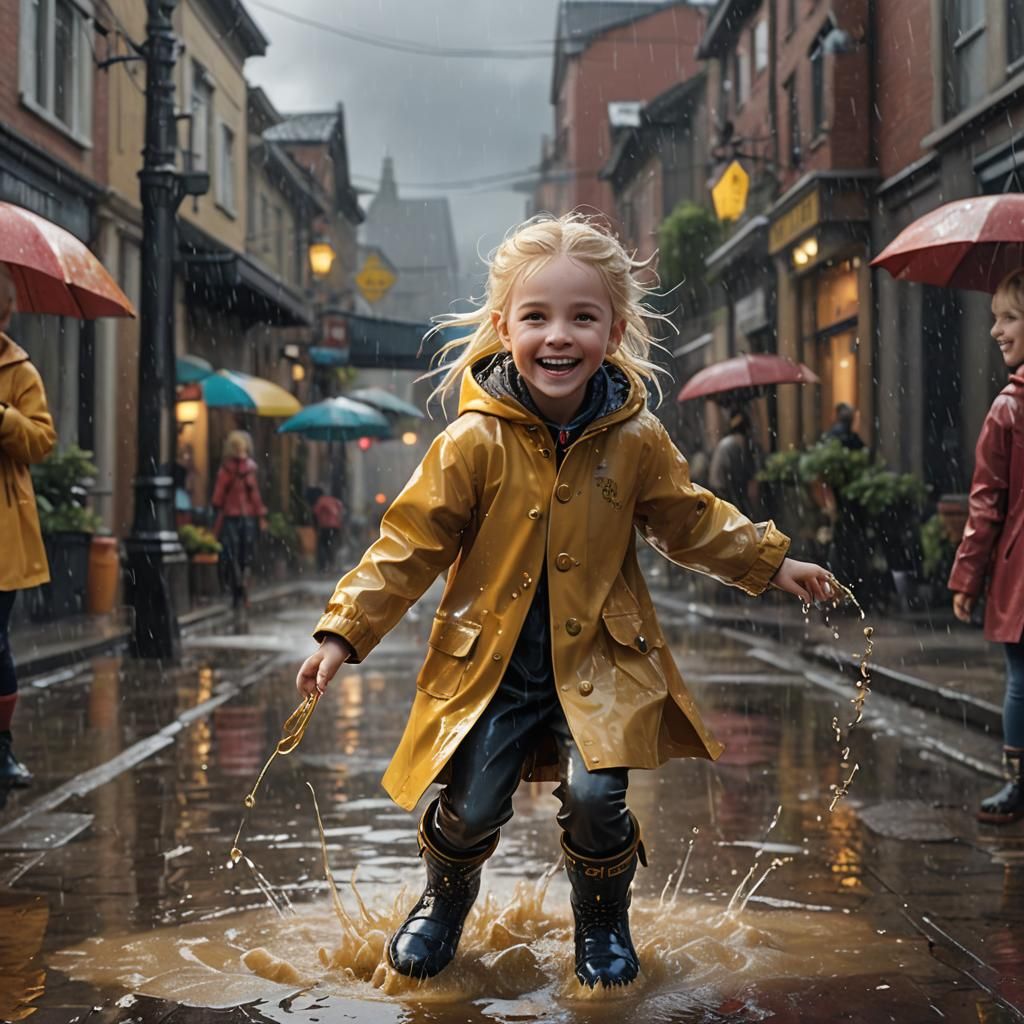 Little Girl Splashing in Puddle: Fantasy Concept Art