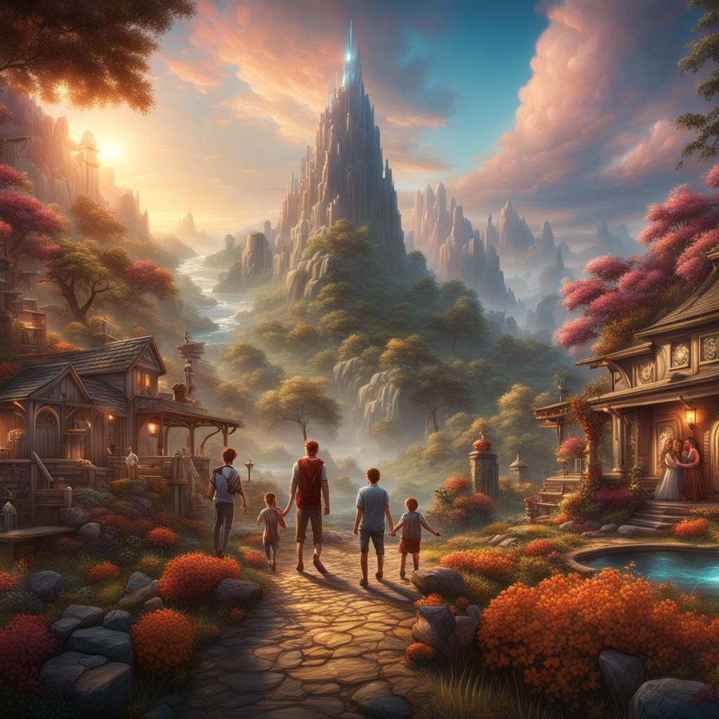 Peak life fulfilled man with family and friends empathy. Euphoria gratefulness success healthy vibrant.