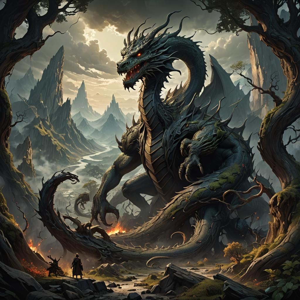 Apocalyptic Dragon in Dark Fantasy Landscape