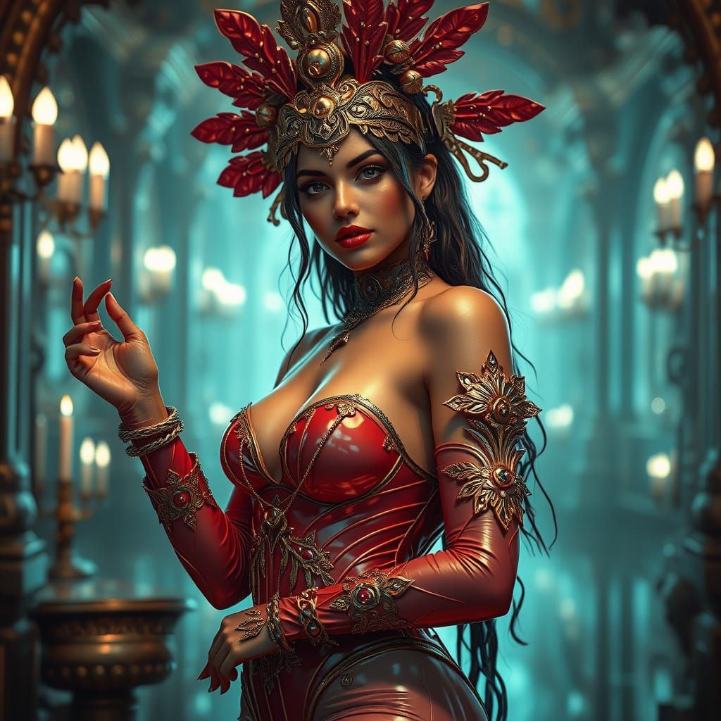 Goddess in Latex: Hyperrealistic Render in Futuristic Style