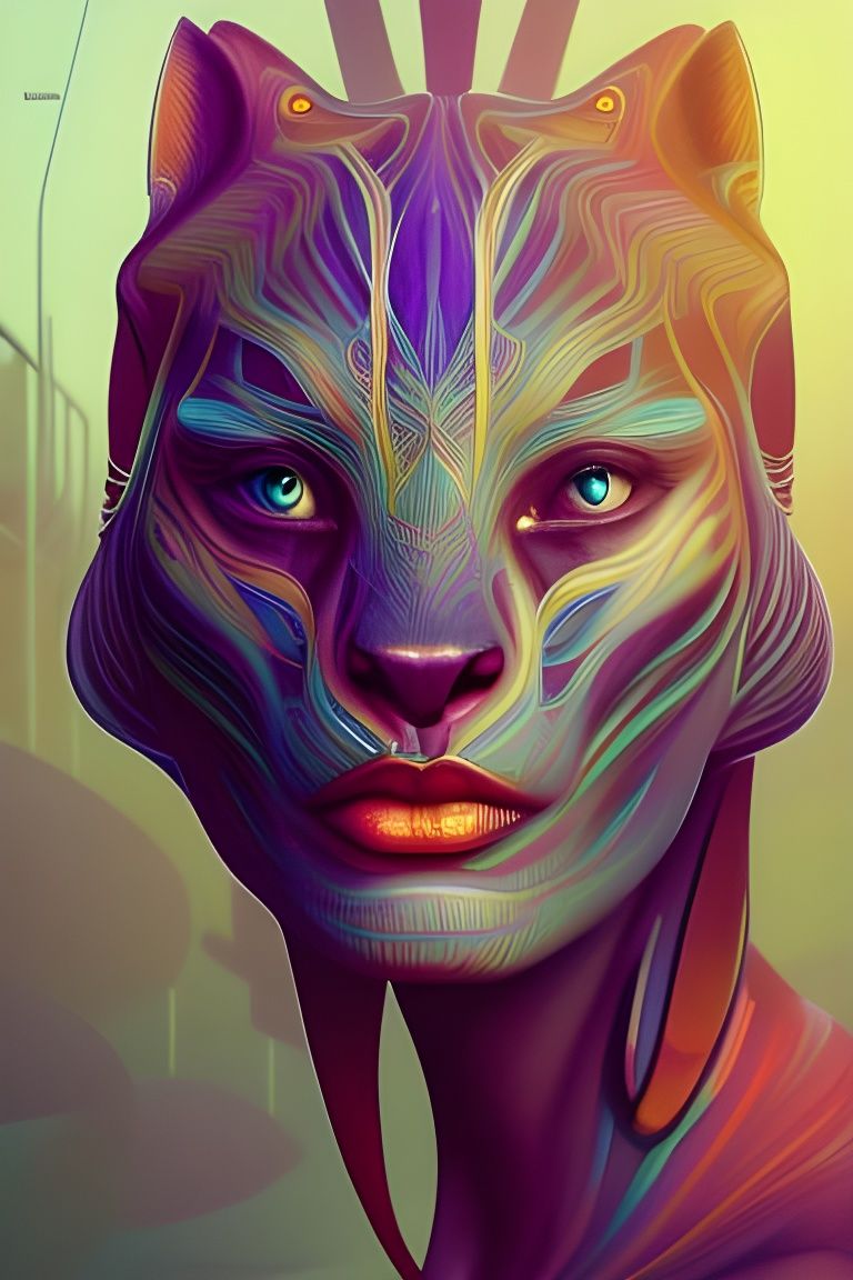 Humanoid Panther Woman Portrait in Detailed Digital Art