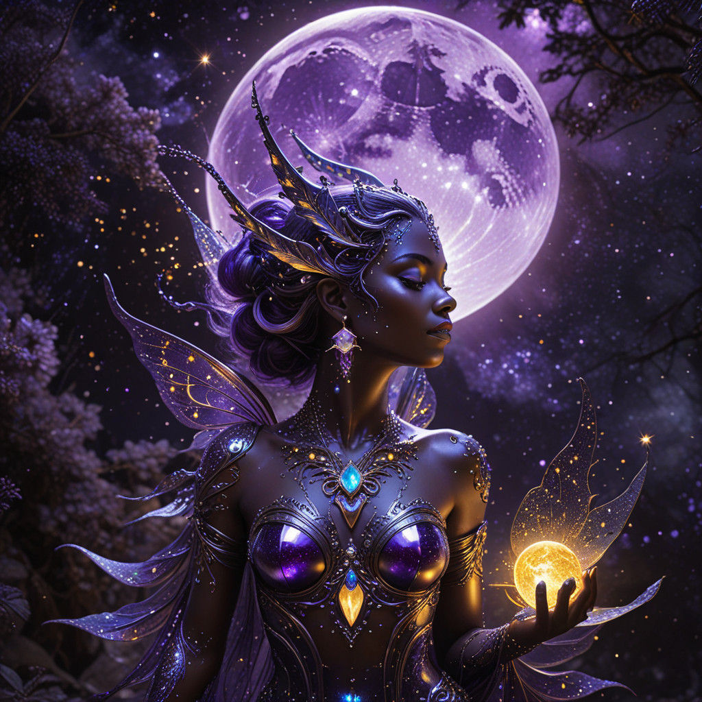 Luminous Fairy in Golden Cosmic Skies