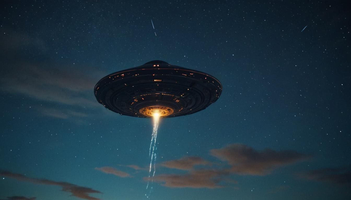 UFO Over Starry Sky in Cinematic Style