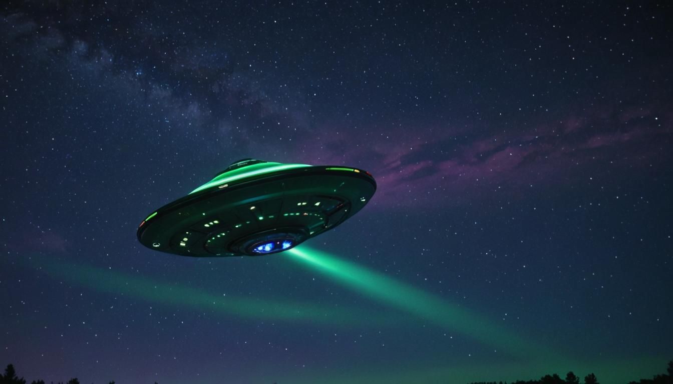 UFO Soaring Through Starry Night Sky