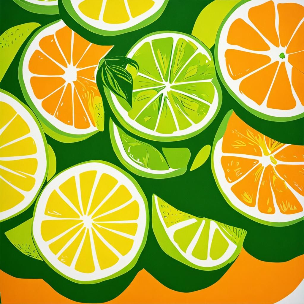 High Contrast Screen Print of Citrus Fruit