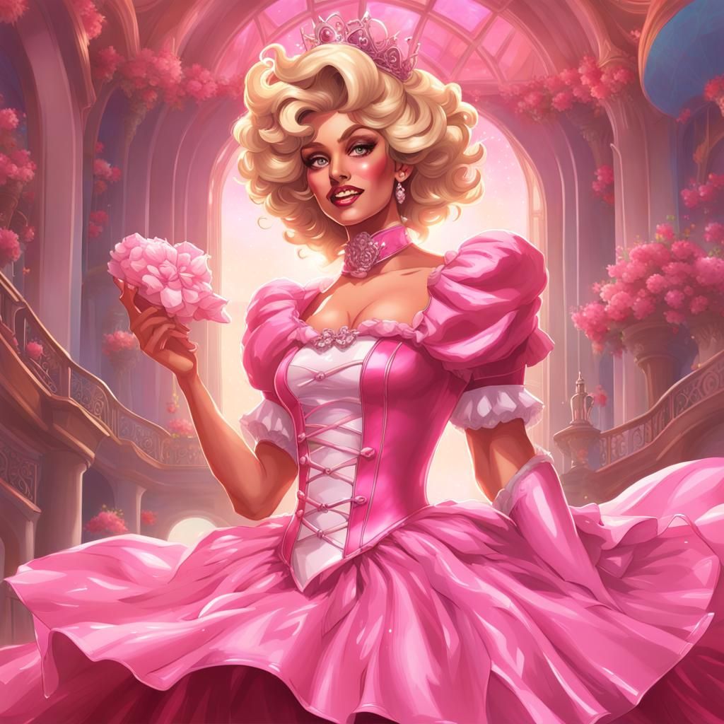 Sissyboi in Pink Princess Outfit: Hyperdetailed Portrait