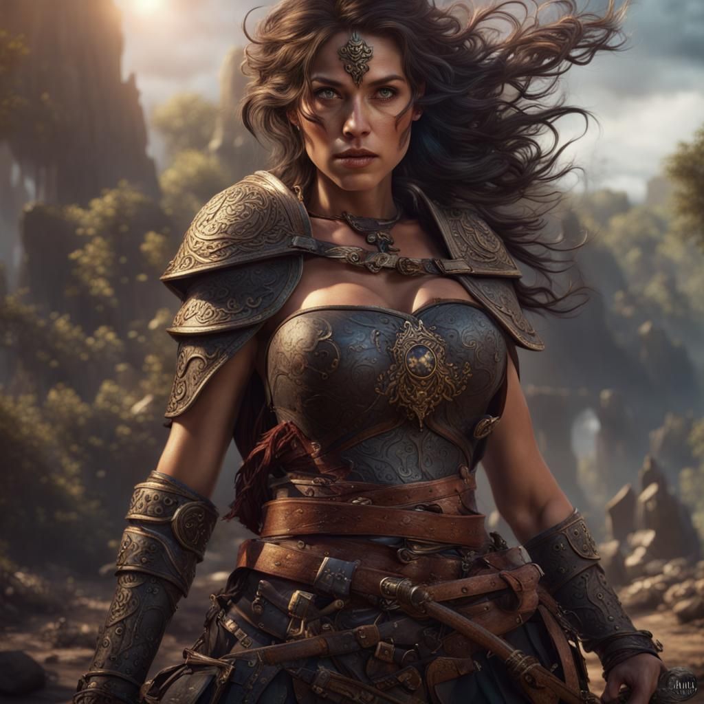 Furious Warrior Woman Battles with Axe