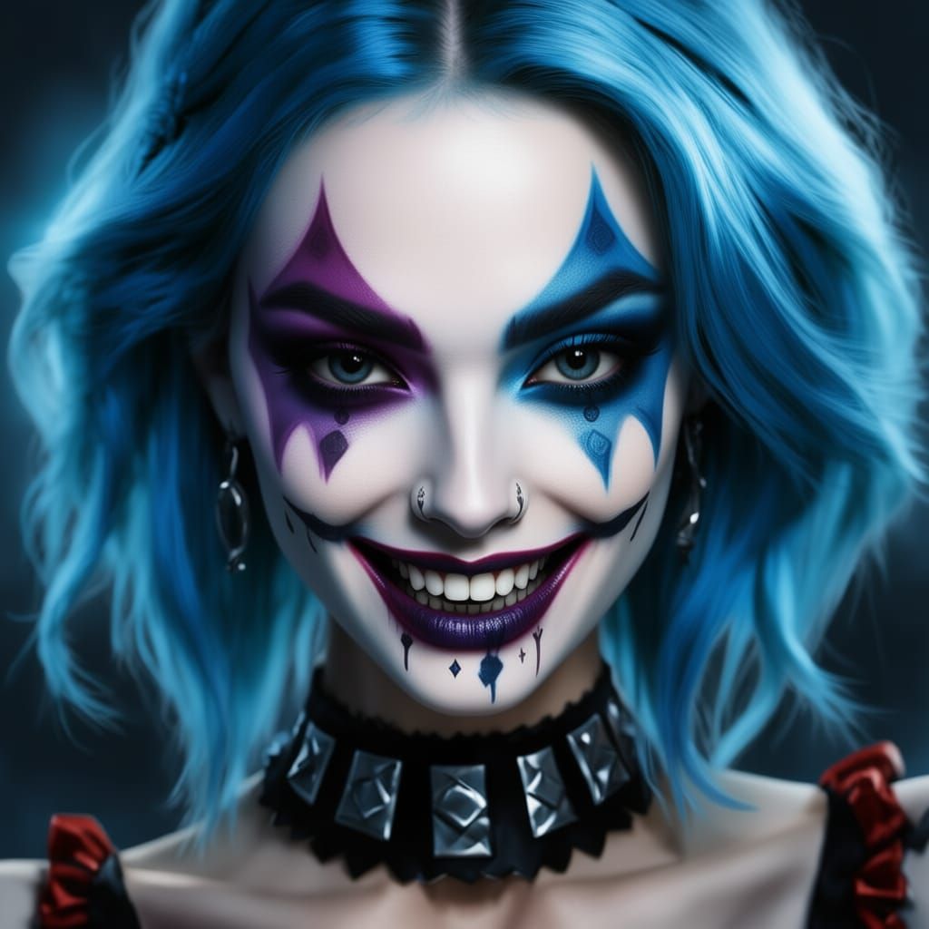 Portrait of a enchanting blue haired girl with striking make...