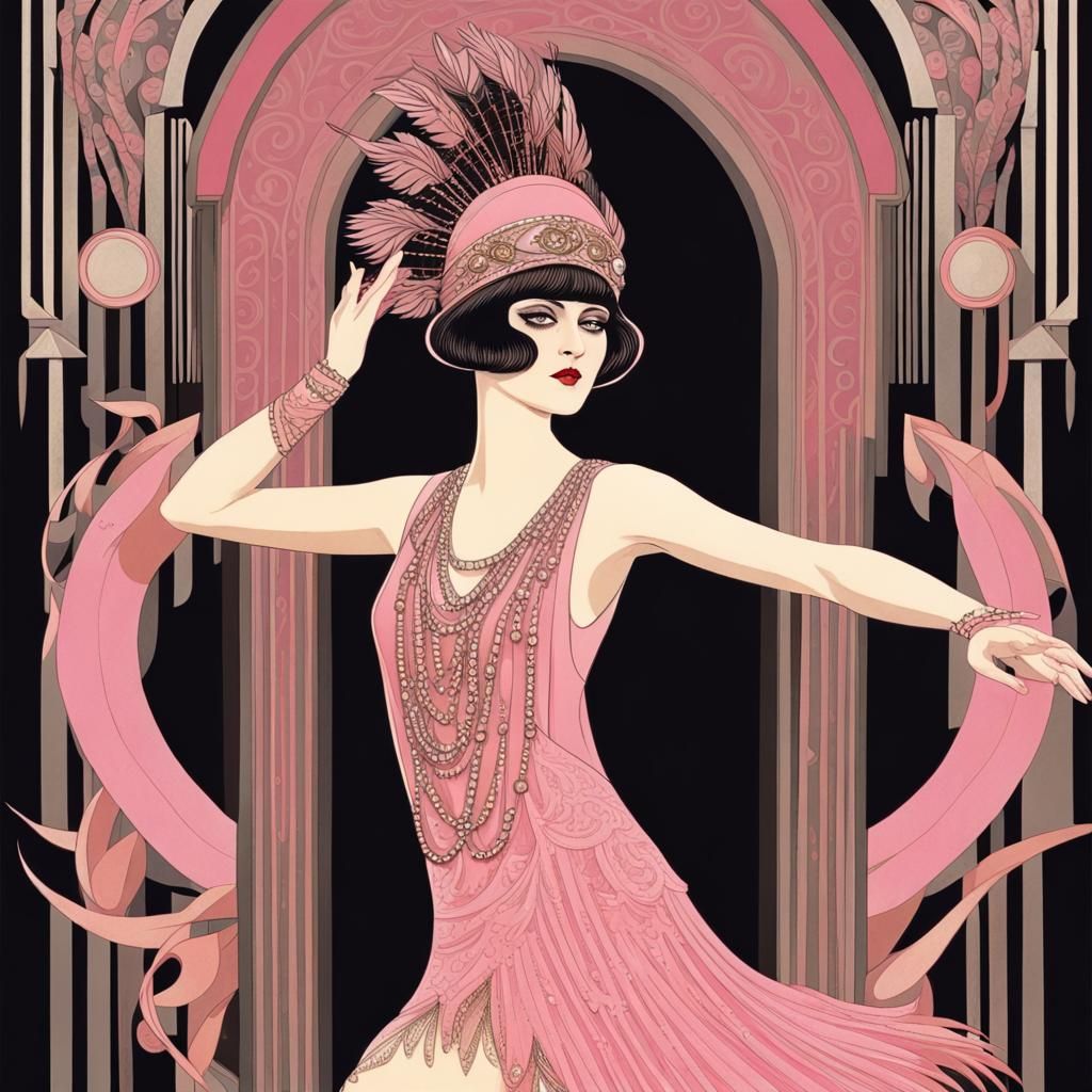 Flapper Girl Dancing in Art Deco Style