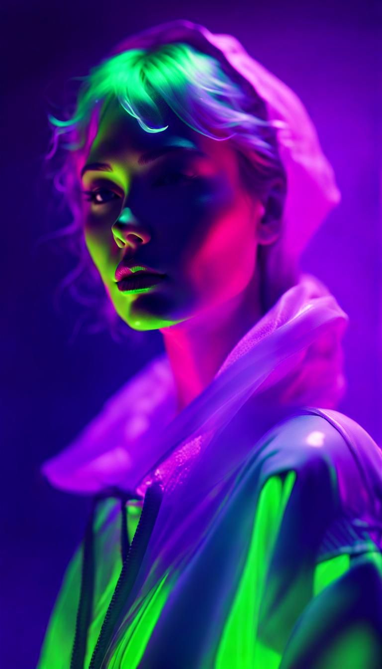 Vaporwave Woman in Neon Fog, 2000s Style