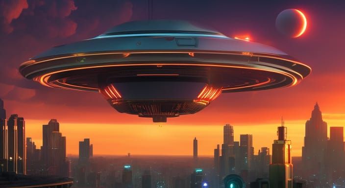 UFO Attack on City in Hyperrealistic Style