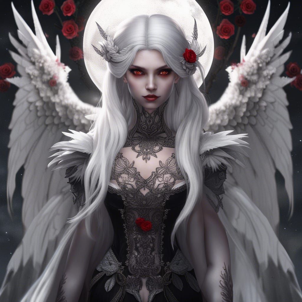 Winged Vampire Elf in Moonlight: Fantasy Concept Art