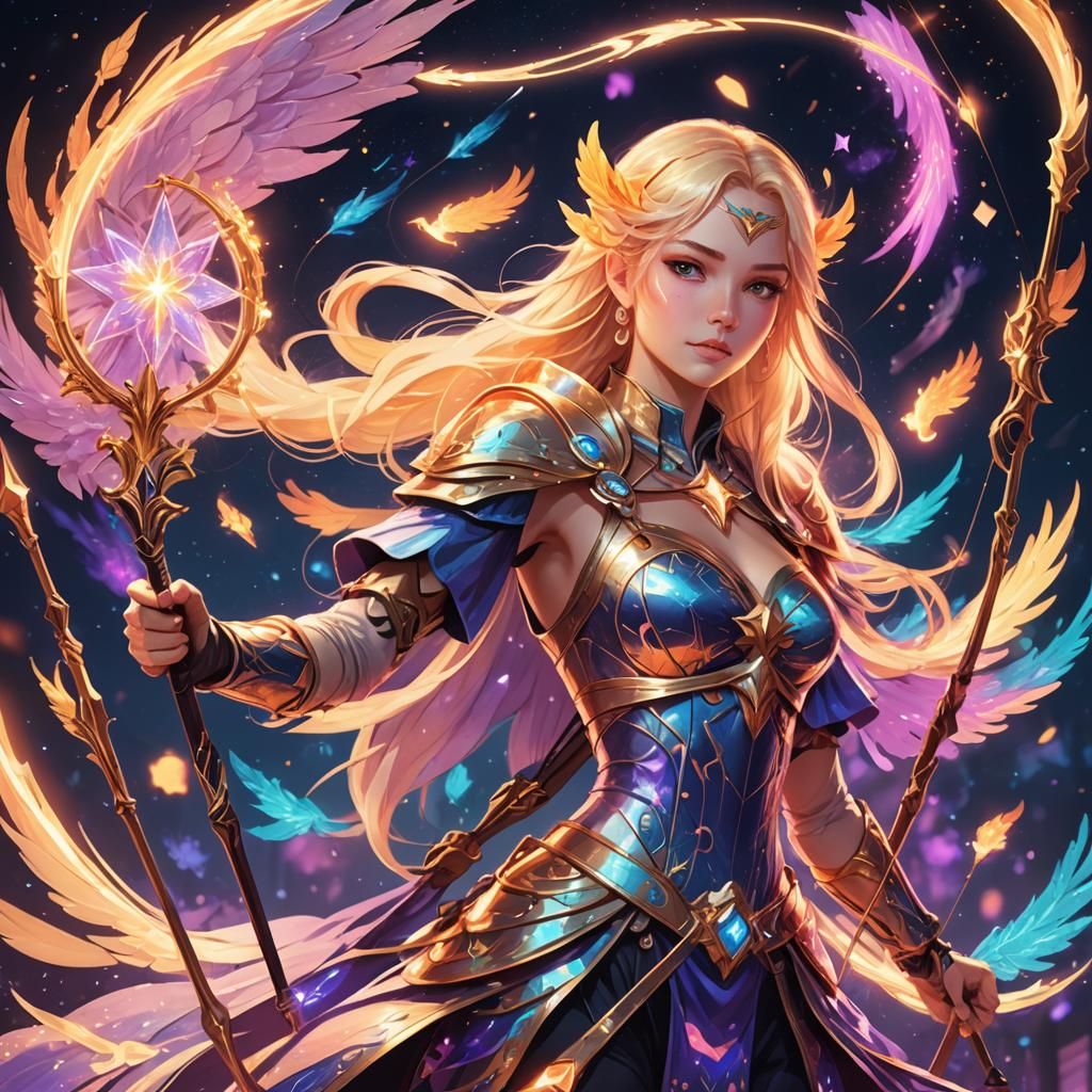 Anime Tarot Reader with Phoenix and Archer Staff