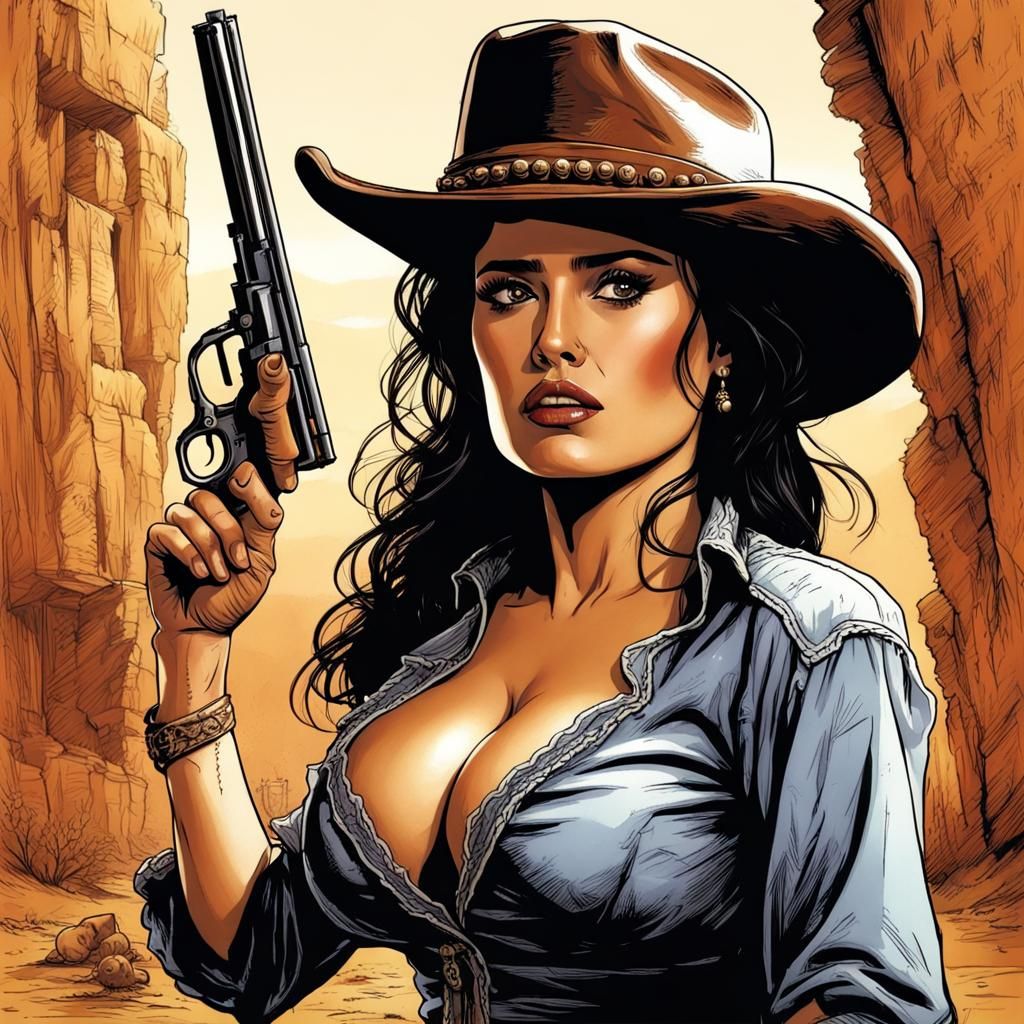 Salma Hayek as Western Heroine in Comic Art