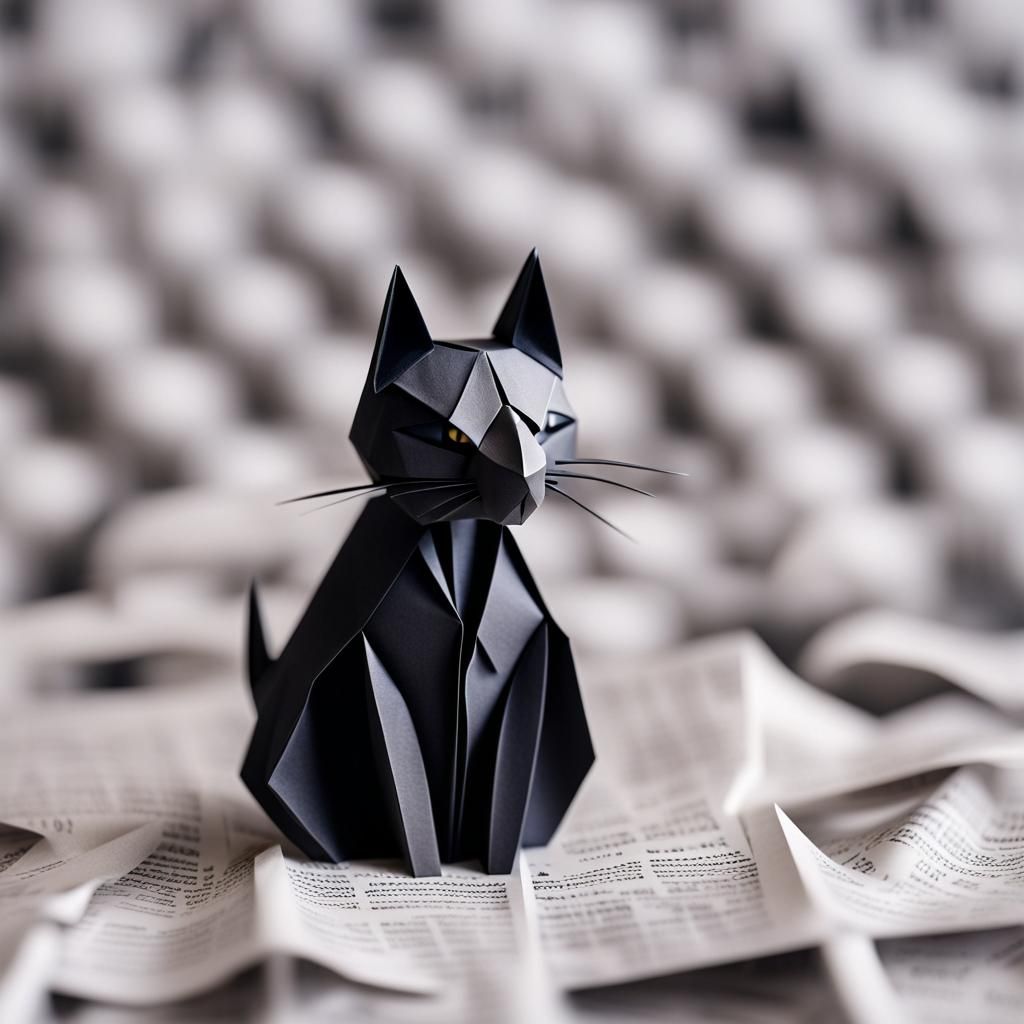 Origami Newspaper Cat Papercraft in Soft Focus