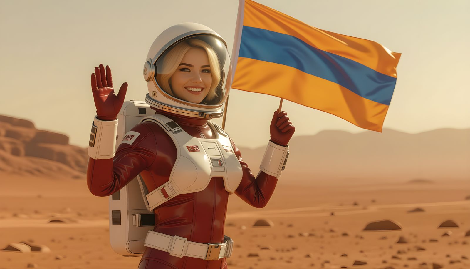 Astronaut Waving Armenian Flag on Mars in 8k