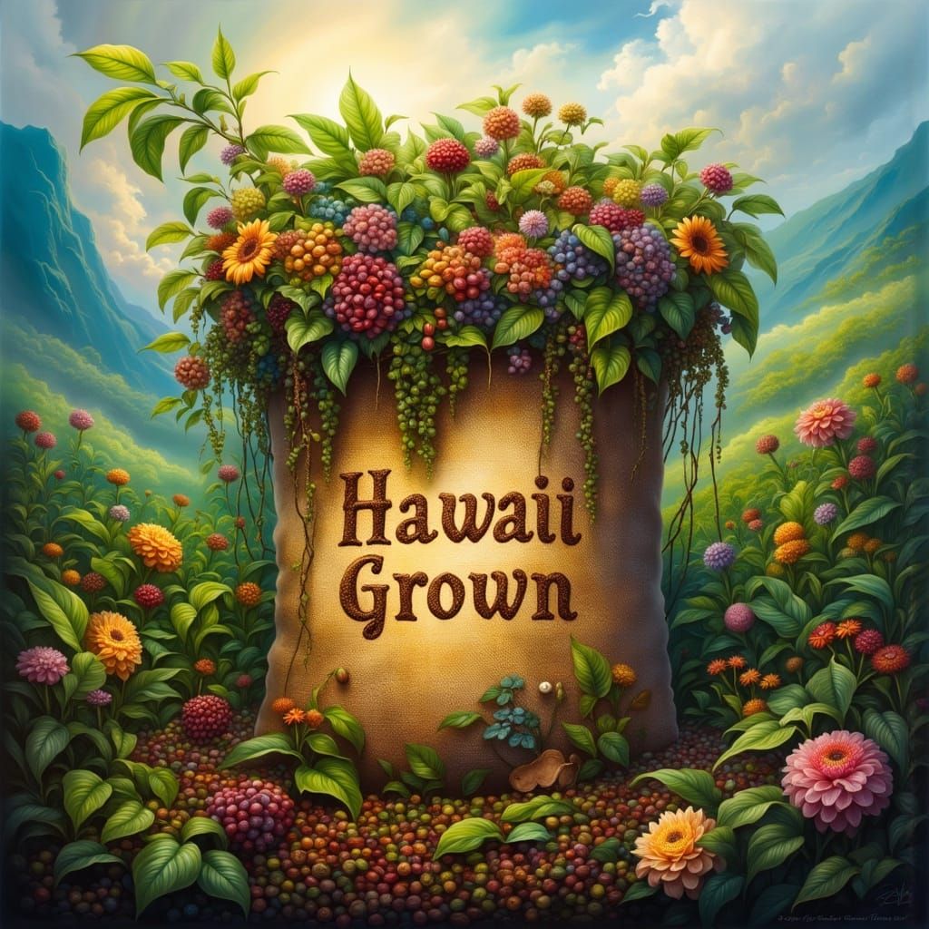 Hawaii Grown Coffee Vines in Impressionist Style