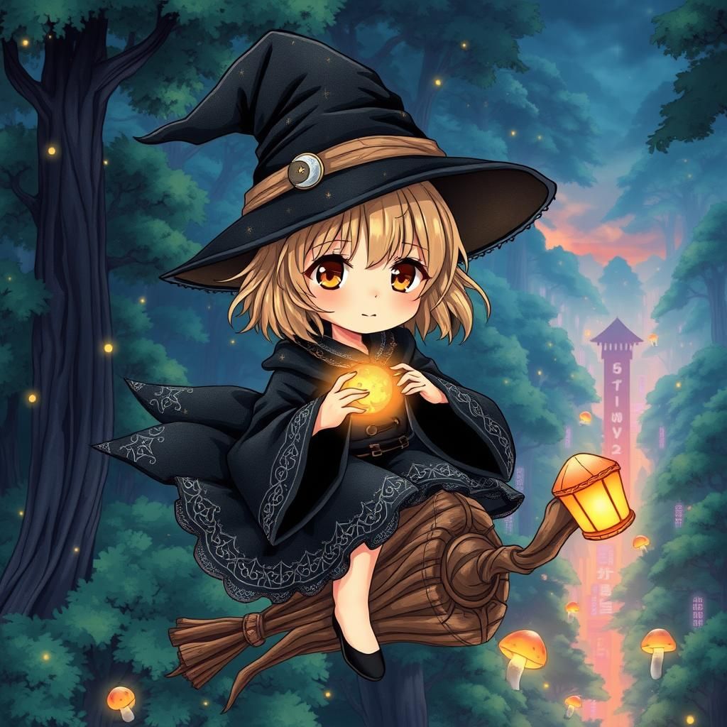 Japanese Witch Girl Soaring Above Shibuya