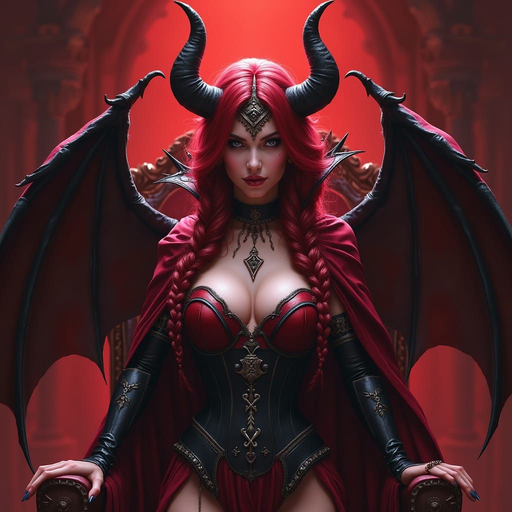 Demon Mother Seris in Dark Fantasy Throne Room