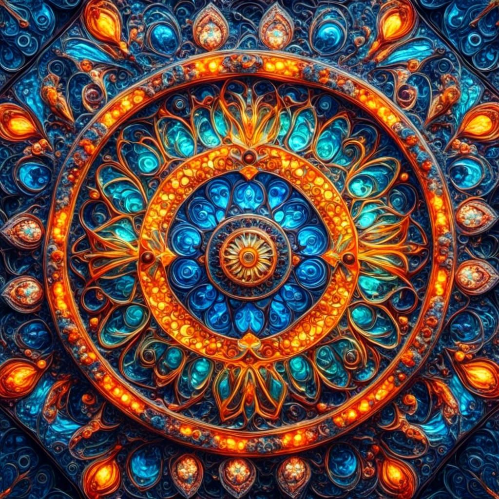 Fractal Mandala in Stained Glass Style