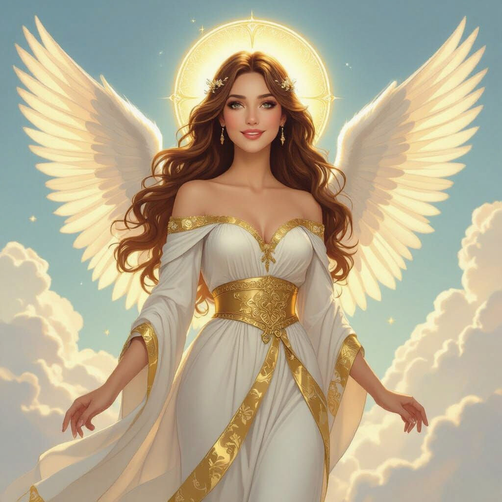 Ethereal Angel with Flowing Hair and Wings