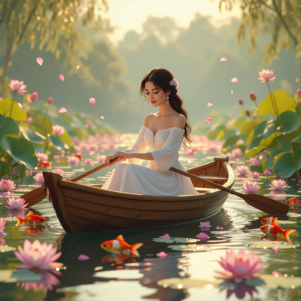 Serene Lotus Lake Scene in Dreamy 3D Style