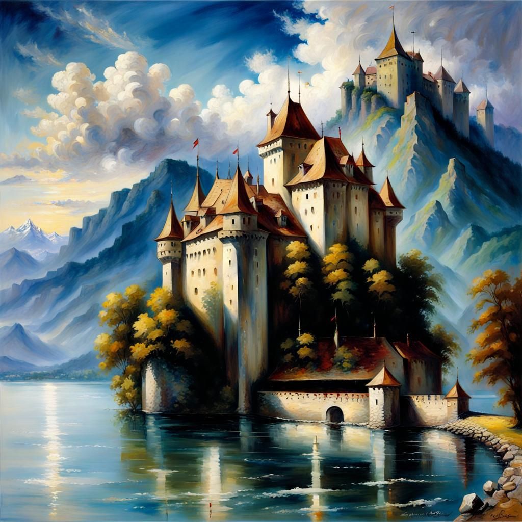 Chateau de Chillon: Oil Painting on Lake Geneva