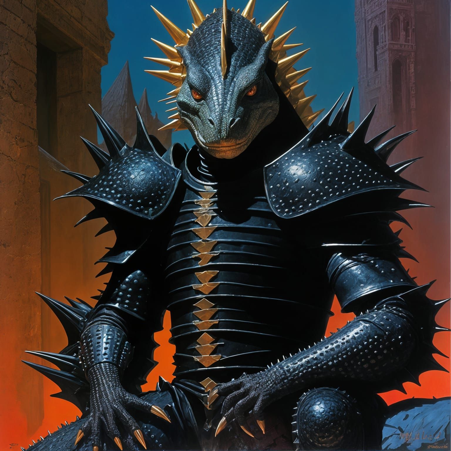 Lizardman in Spiked Armor, Science Fiction Art