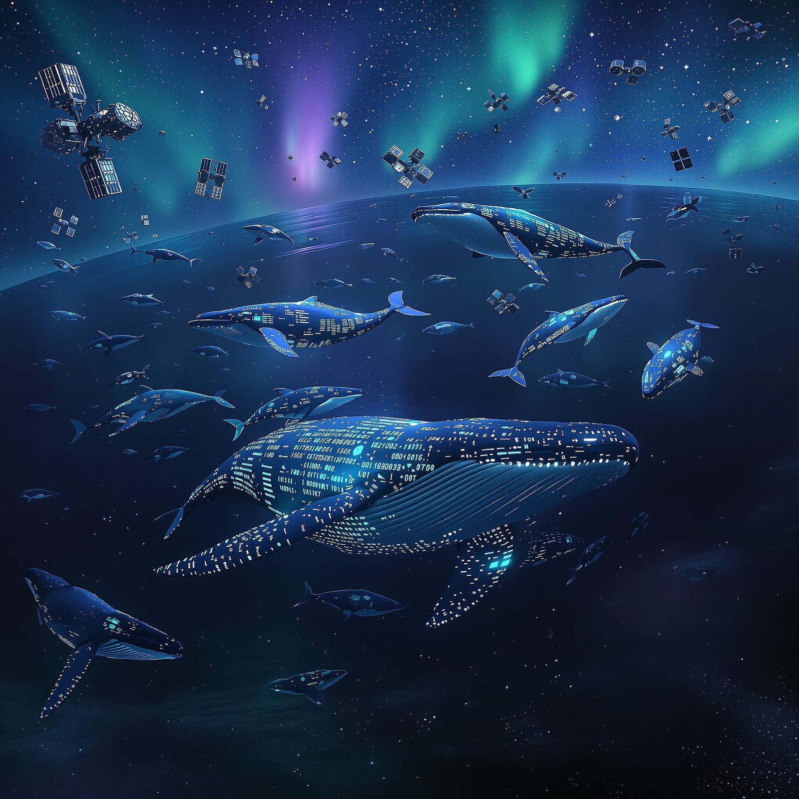Whales Swim Through Cosmic Sea with Satellites