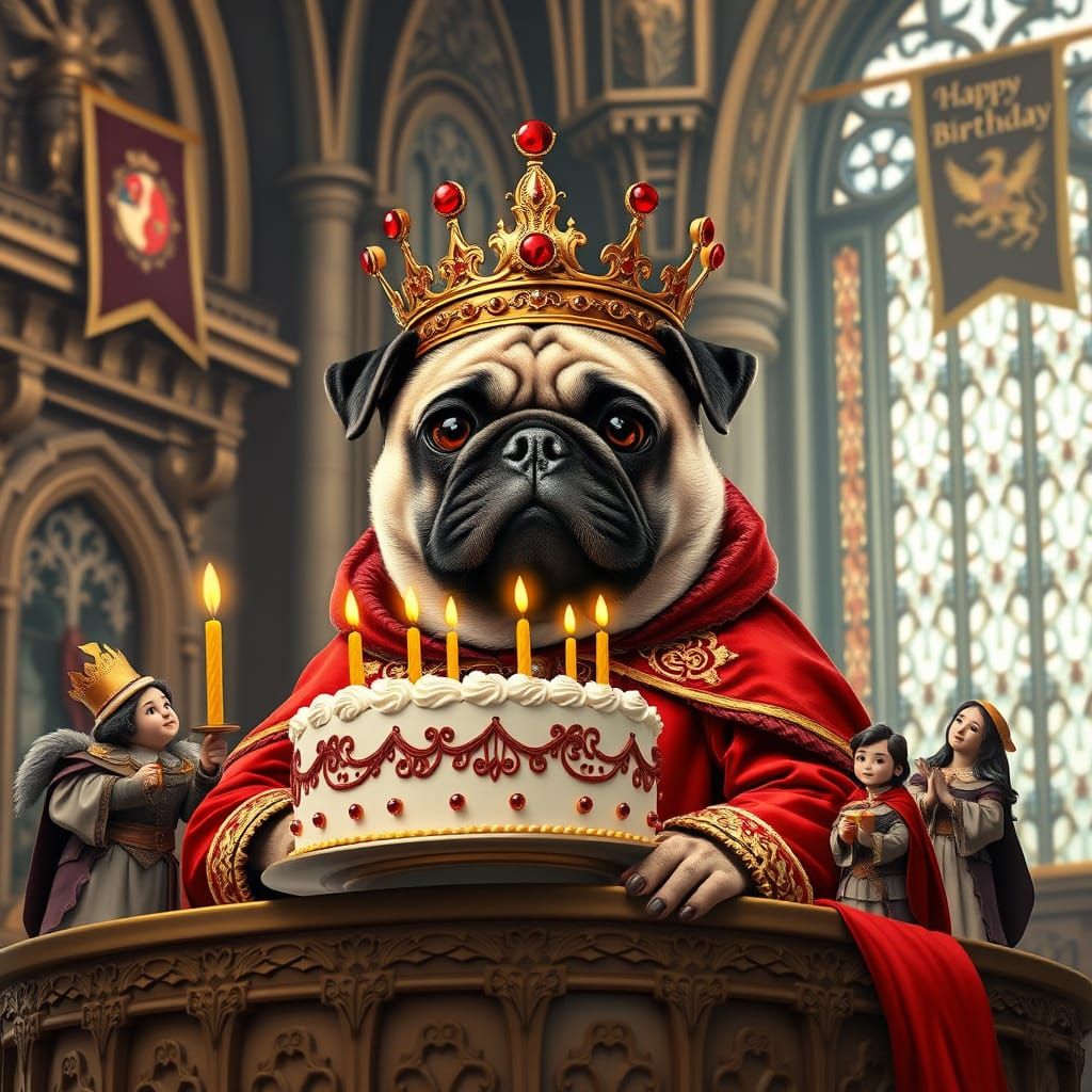 Regal Pug Reigns Supreme Over Medieval Castle