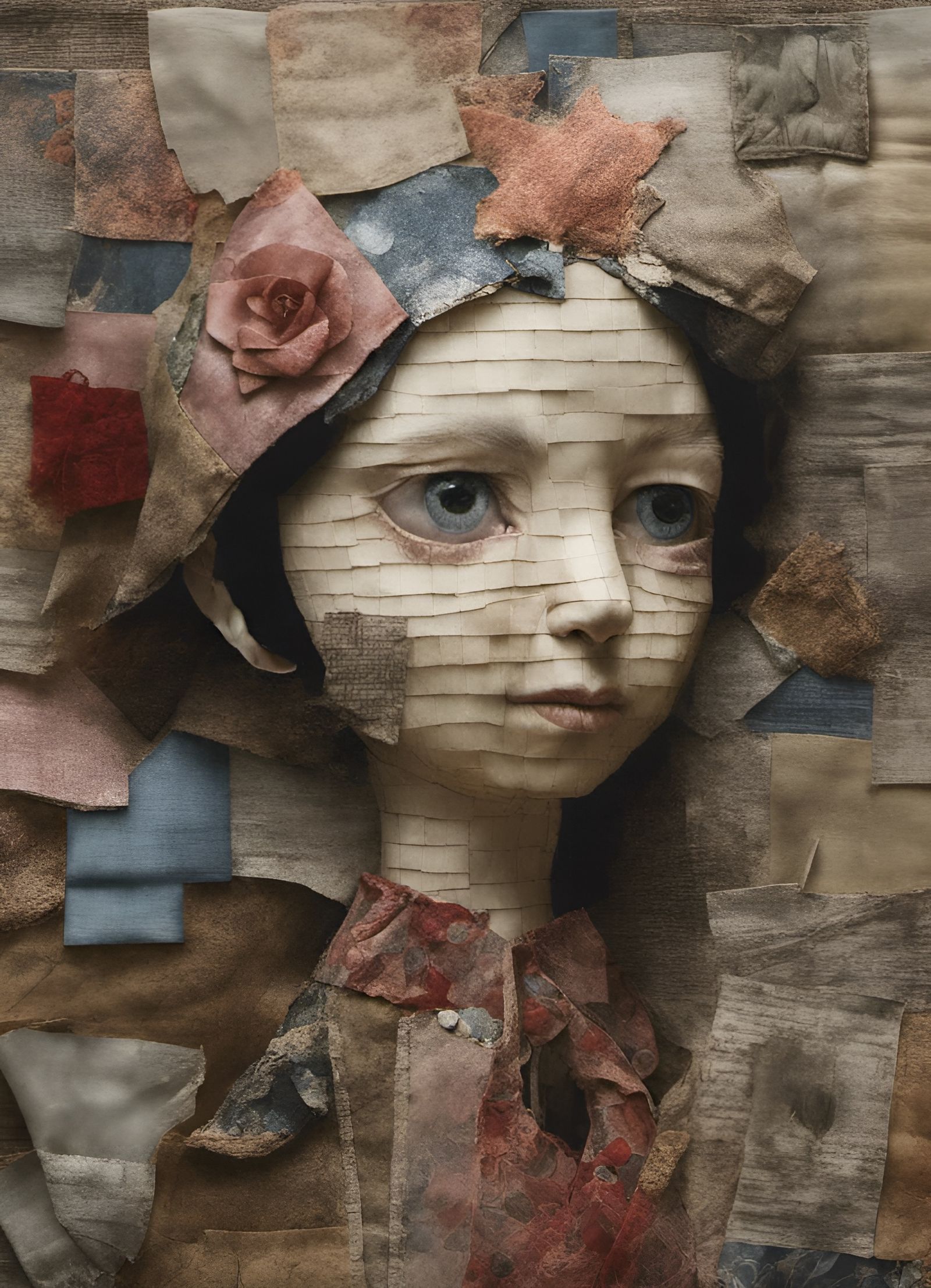 Detailed Patchwork Collage in 3D Textile Art Style