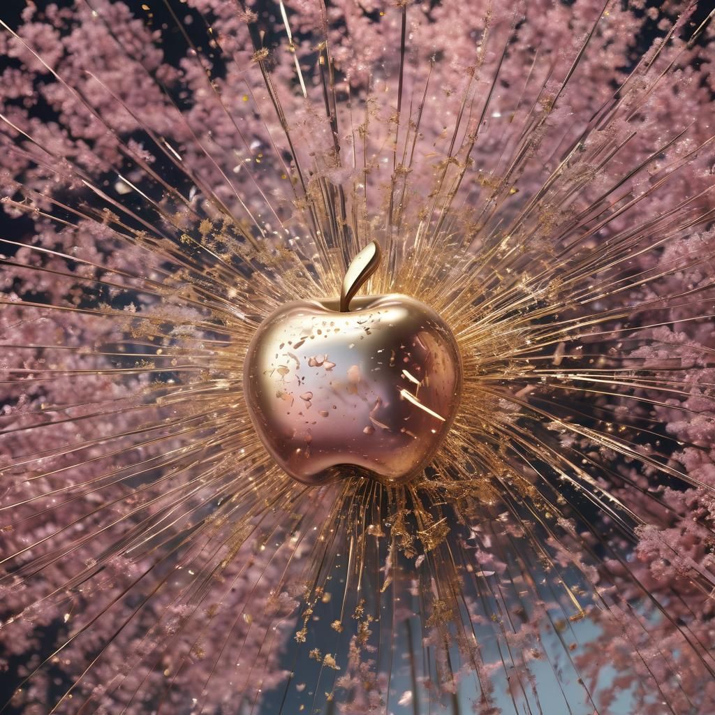 Pink Gold Apple with Fireworks in Anime Style
