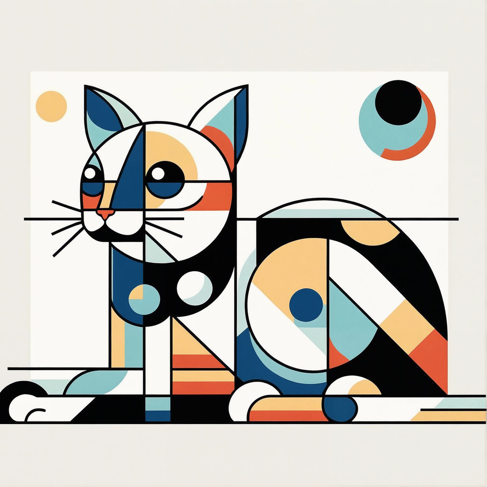 Abstract Geometric Cat in Bold Colors