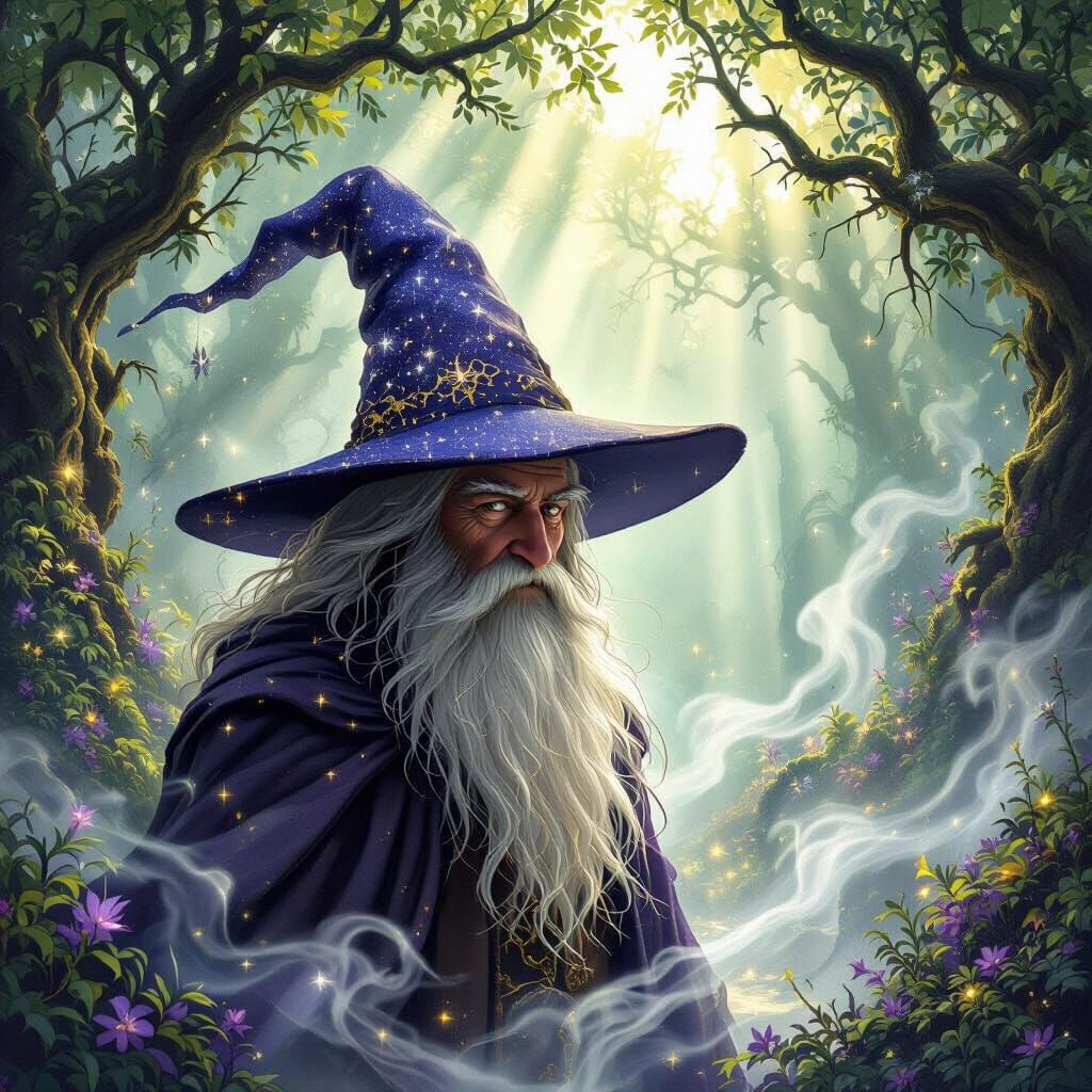 Enchanted Forest Wizard with Starry Hat