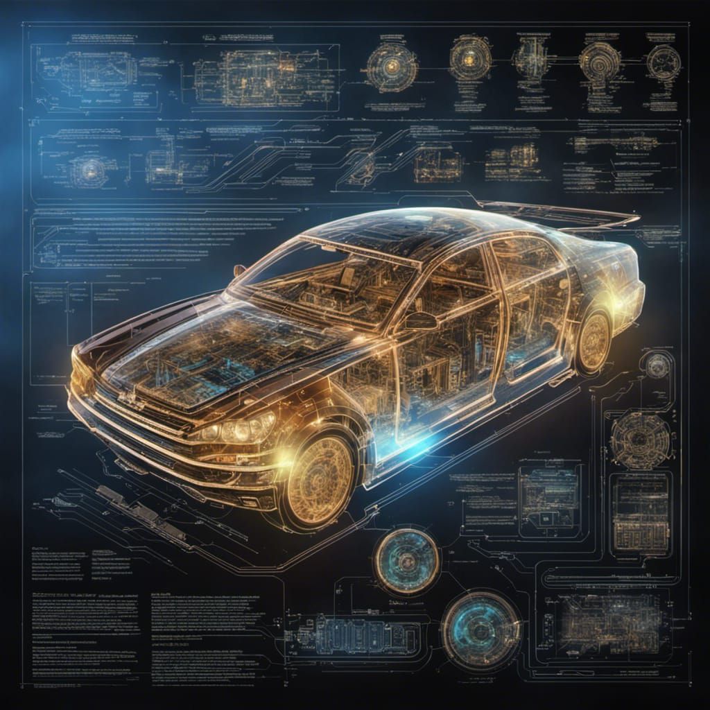 Holographic Car Schematic in Transparent Glass