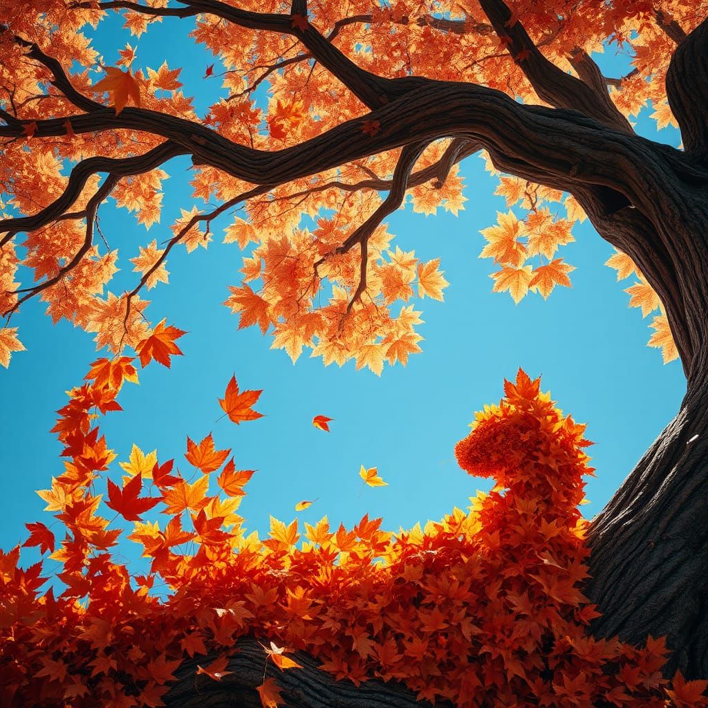 Autumn Leaf Cat: A Whimsical Matte Painting