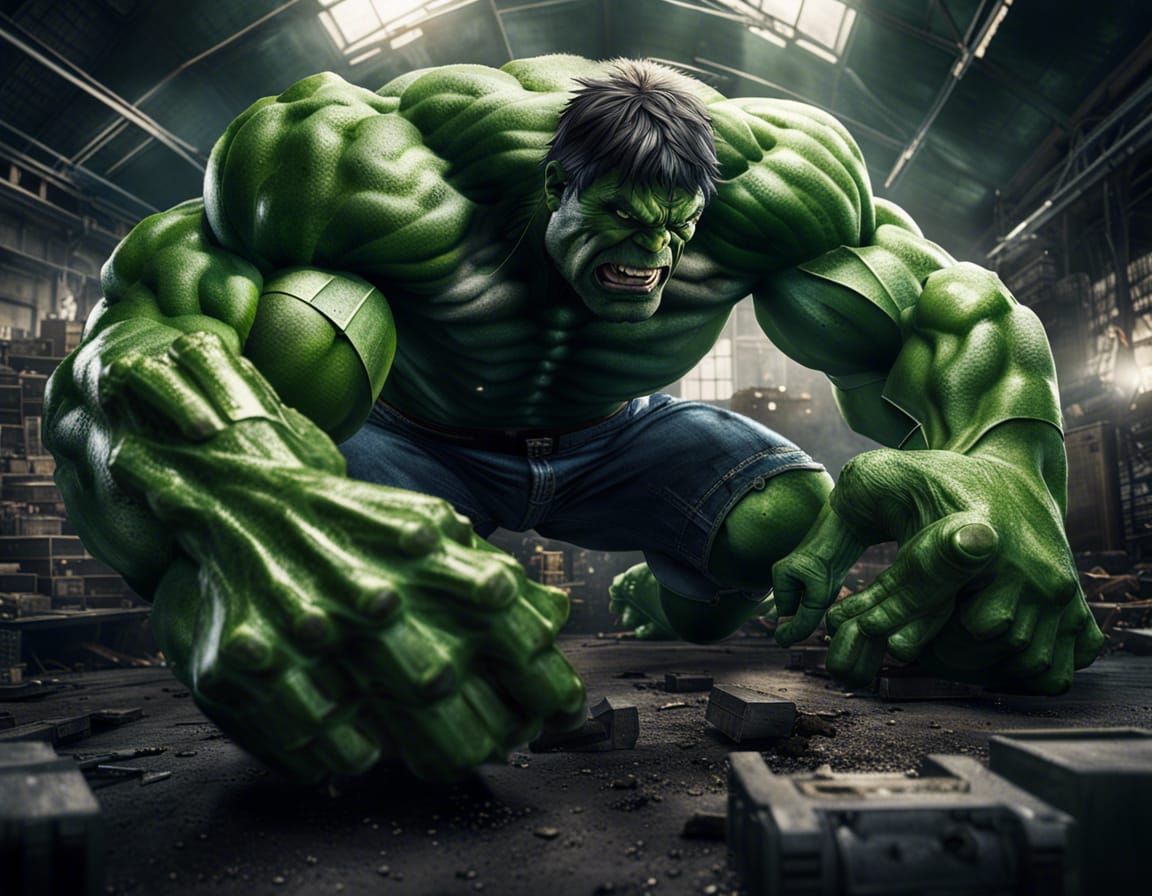 hyper realistic, perfect, smooth, The Incredible Hulk smashi...