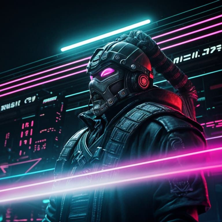 Cyberpunk Samurai Mask with Neon Lighting
