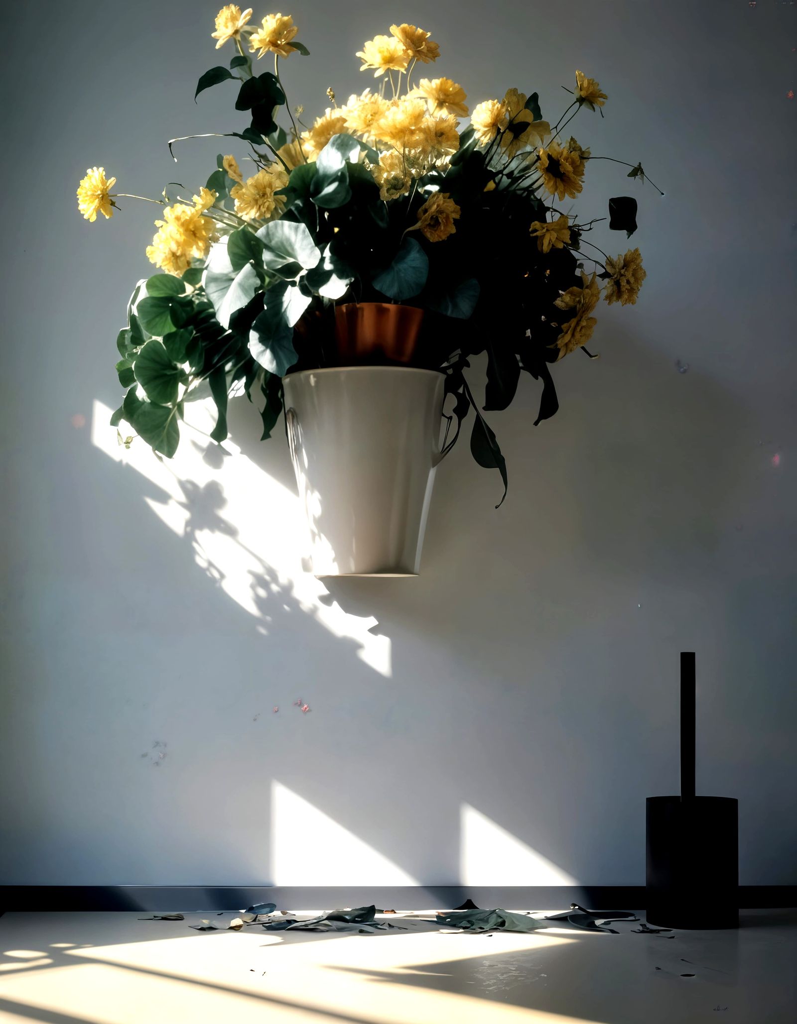 Wall Sconce with Yellow Roses in a breezy hallway